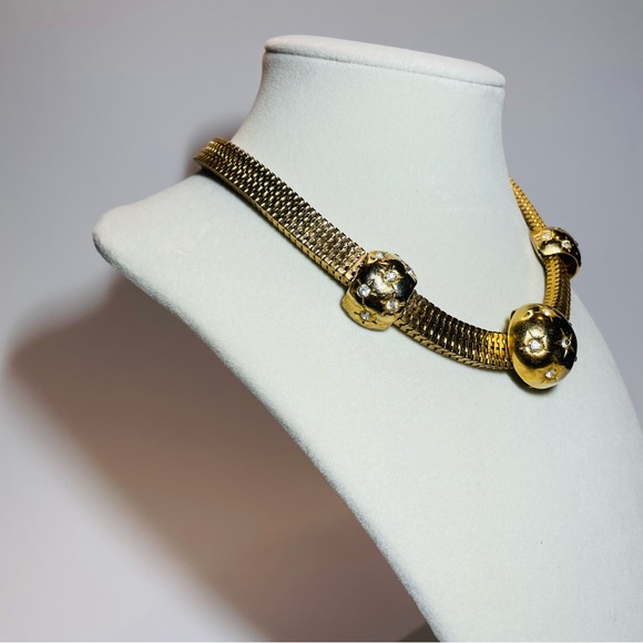 Brookcraft Jewelry Mesh Choker Puffy Starburst inlaid Rhinestones Station Beads - Picture 3 of 9